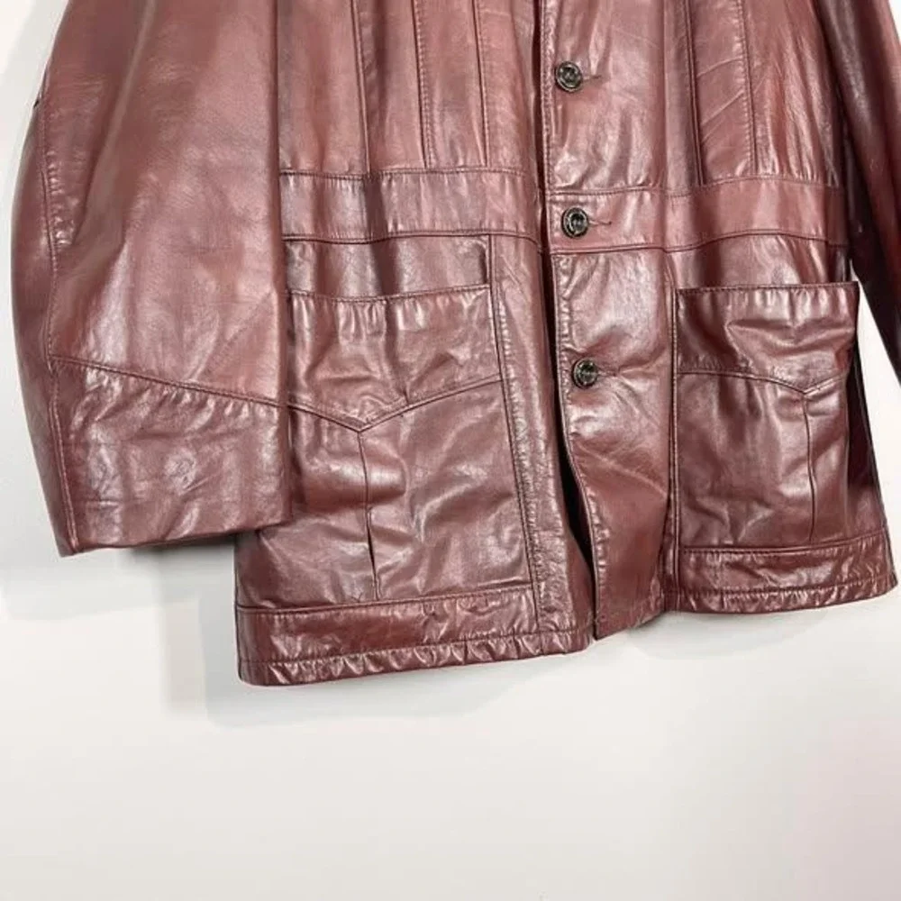 VTG JC Penny‎ Leather Jacket Mens 44 Brown Zip Out Faux Fur Lined 80s Retro